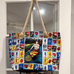 Large Colorful loteria Tote Bag with Rope Handles